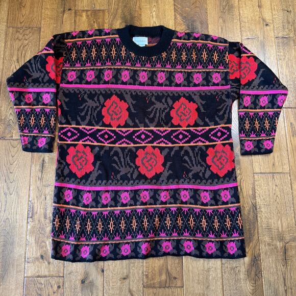 Jessica Roberts Sweaters - Vintage Jessica Roberts Sweater 90s Colorful Knit Geometric Crewneck Womens Sz 6